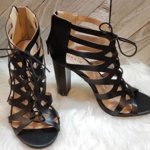 Torrid Lace up Sandal Heels Black 10W